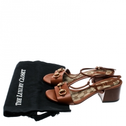 Pre Owned صندل غوتشي سيور T تفاصيل هورسبيت جلد بني مقاس 36