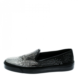 Gucci Black Satin/ Silver Crystal Strass Slip-on Sneakers Size 37.5