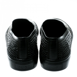 Gucci Black Satin/ Silver Crystal Strass Slip-on Sneakers Size 37.5