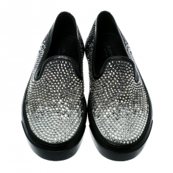 Gucci Black Satin/ Silver Crystal Strass Slip-on Sneakers Size 37.5