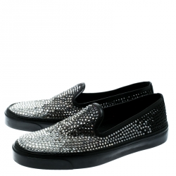 Gucci Black Satin/ Silver Crystal Strass Slip-on Sneakers Size 37.5
