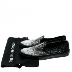 Gucci Black Satin/ Silver Crystal Strass Slip-on Sneakers Size 37.5