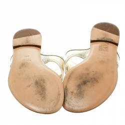 Pre Owned Gucci Metallic Gold Leather GG logo Thong Slipper Size 37 