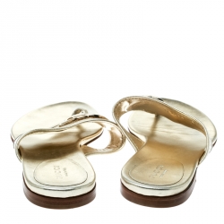 Pre Owned Gucci Metallic Gold Leather GG logo Thong Slipper Size 37 