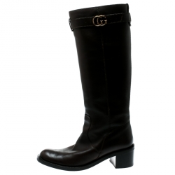 Pre Owned Gucci  Black Leather GG Running Riding Knee Boots Size 40