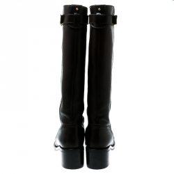 Pre Owned Gucci  Black Leather GG Running Riding Knee Boots Size 40