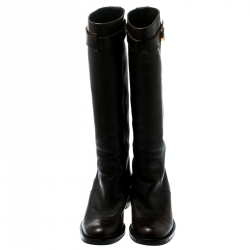 Pre Owned Gucci  Black Leather GG Running Riding Knee Boots Size 40