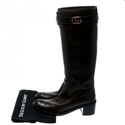 Pre Owned Gucci  Black Leather GG Running Riding Knee Boots Size 40