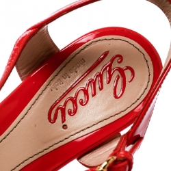 Pre Owned Gucci Red Patent Leather Platform Ankle Strap Sandals Size 38