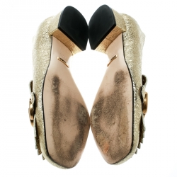 مملوكة مسبقًا Gucci Metallic Gold Foil Leather GG Marmont Fringe Detail Block Heel Pumps Size 38.5