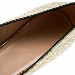 مملوكة مسبقًا Gucci Metallic Gold Foil Leather GG Marmont Fringe Detail Block Heel Pumps Size 38.5