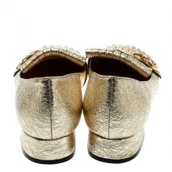 مملوكة مسبقًا Gucci Metallic Gold Foil Leather GG Marmont Fringe Detail Block Heel Pumps Size 38.5