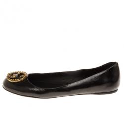 Pre Owned Gucci Black Patent GG Studded Ballet Flats Size 38