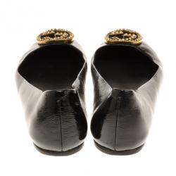 Pre Owned Gucci Black Patent GG Studded Ballet Flats Size 38