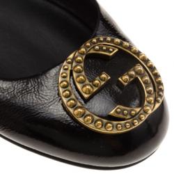 Pre Owned Gucci Black Patent GG Studded Ballet Flats Size 38