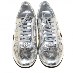  Gucci Silver Guccissima Leather Sneakers Size 39