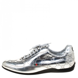  Gucci Silver Guccissima Leather Sneakers Size 39