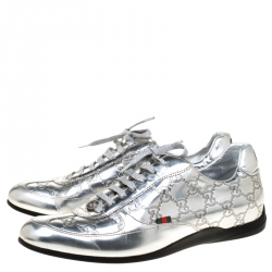  Gucci Silver Guccissima Leather Sneakers Size 39