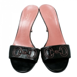 Pre Owned Gucci Black Leather Slide Sandals Size 39.5