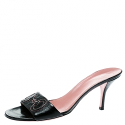 Pre Owned Gucci Black Leather Slide Sandals Size 39.5