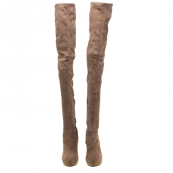 Pre Owned Gucci Beige Suede And Patent Leather Karen Over the Knee Platform Boots Size 39.5