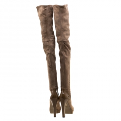 Pre Owned Gucci Beige Suede And Patent Leather Karen Over the Knee Platform Boots Size 39.5