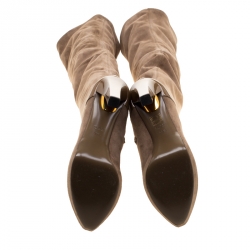 Pre Owned Gucci Beige Suede And Patent Leather Karen Over the Knee Platform Boots Size 39.5