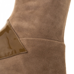 Pre Owned Gucci Beige Suede And Patent Leather Karen Over the Knee Platform Boots Size 39.5