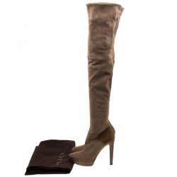 Pre Owned Gucci Beige Suede And Patent Leather Karen Over the Knee Platform Boots Size 39.5