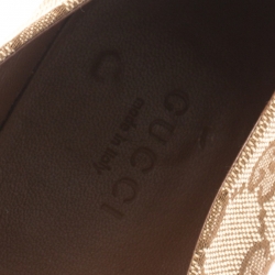 مملوكة مسبقًا حذاء فلات باليه غوتشي هورسبيت حواف جلد بنية وكانفاس GG بيج مقاس 38