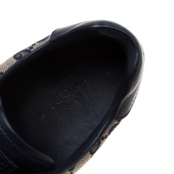 مملوكة مسبقًا حذاء رياضي غوتشي تفاصيل ويب جلد أزرق وكانفاس غوتشيسيما بيج مقاس 38