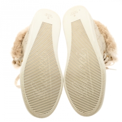 Gucci Beige Guccissima Leather Cada Fur Trim High Top Sneakers Size 39