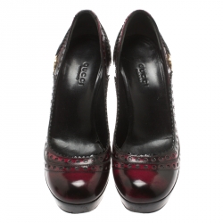 Pre Owned Gucci Two Tone Brogue Leather Block Heel Platform Pumps Size 36