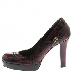 Pre Owned Gucci Two Tone Brogue Leather Block Heel Platform Pumps Size 36