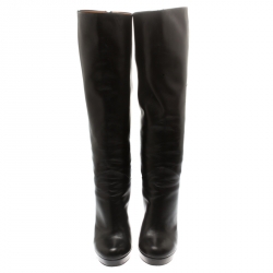 Pre Owned Gucci Black Leather Bamboo Tassel Knee Length Platform Boots Size 38.5 