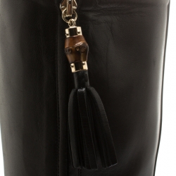 Pre Owned Gucci Black Leather Bamboo Tassel Knee Length Platform Boots Size 38.5 