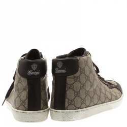 Gucci Beige GG Supreme Canvas And Brown Leather Trim High Top Sneaker Size 43