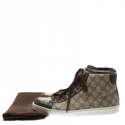 Gucci Beige GG Supreme Canvas And Brown Leather Trim High Top Sneaker Size 43