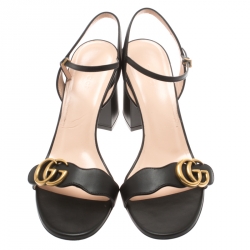 مملوكة مسبقًا Gucci Black Leather Marmont Ankle Strap Sandals Size 40