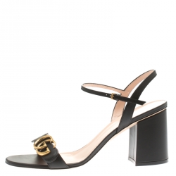 مملوكة مسبقًا Gucci Black Leather Marmont Ankle Strap Sandals Size 40