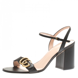 مملوكة مسبقًا Gucci Black Leather Marmont Ankle Strap Sandals Size 40