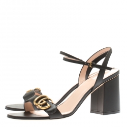 مملوكة مسبقًا Gucci Black Leather Marmont Ankle Strap Sandals Size 40