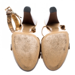 Pre Owned Gucci Metallic Gold Guccissima Leather Cross Ankle Strap Lock Detail Open Toe Sandals Size 38.5