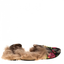 مملوكة مسبقًا Gucci Multicolor Floral Brocade And Fur Lined Princetown Flat Mule Loafers Size 38
