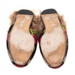 مملوكة مسبقًا Gucci Multicolor Floral Brocade And Fur Lined Princetown Flat Mule Loafers Size 38