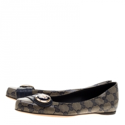 مملوكة مسبقًا Gucci Navy Blue GG Supreme Canvas Crystal Hysteria Ballet Flats Size 35.5