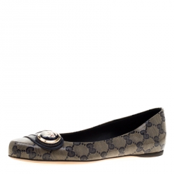 مملوكة مسبقًا Gucci Navy Blue GG Supreme Canvas Crystal Hysteria Ballet Flats Size 35.5