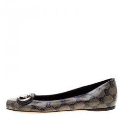 مملوكة مسبقًا Gucci Navy Blue GG Supreme Canvas Crystal Hysteria Ballet Flats Size 35.5