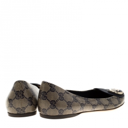 مملوكة مسبقًا Gucci Navy Blue GG Supreme Canvas Crystal Hysteria Ballet Flats Size 35.5
