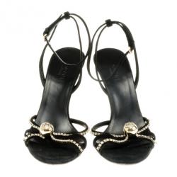 مملوكة مسبقًا Gucci Black Suede Crystal Ankle Strap Sandals Size 36